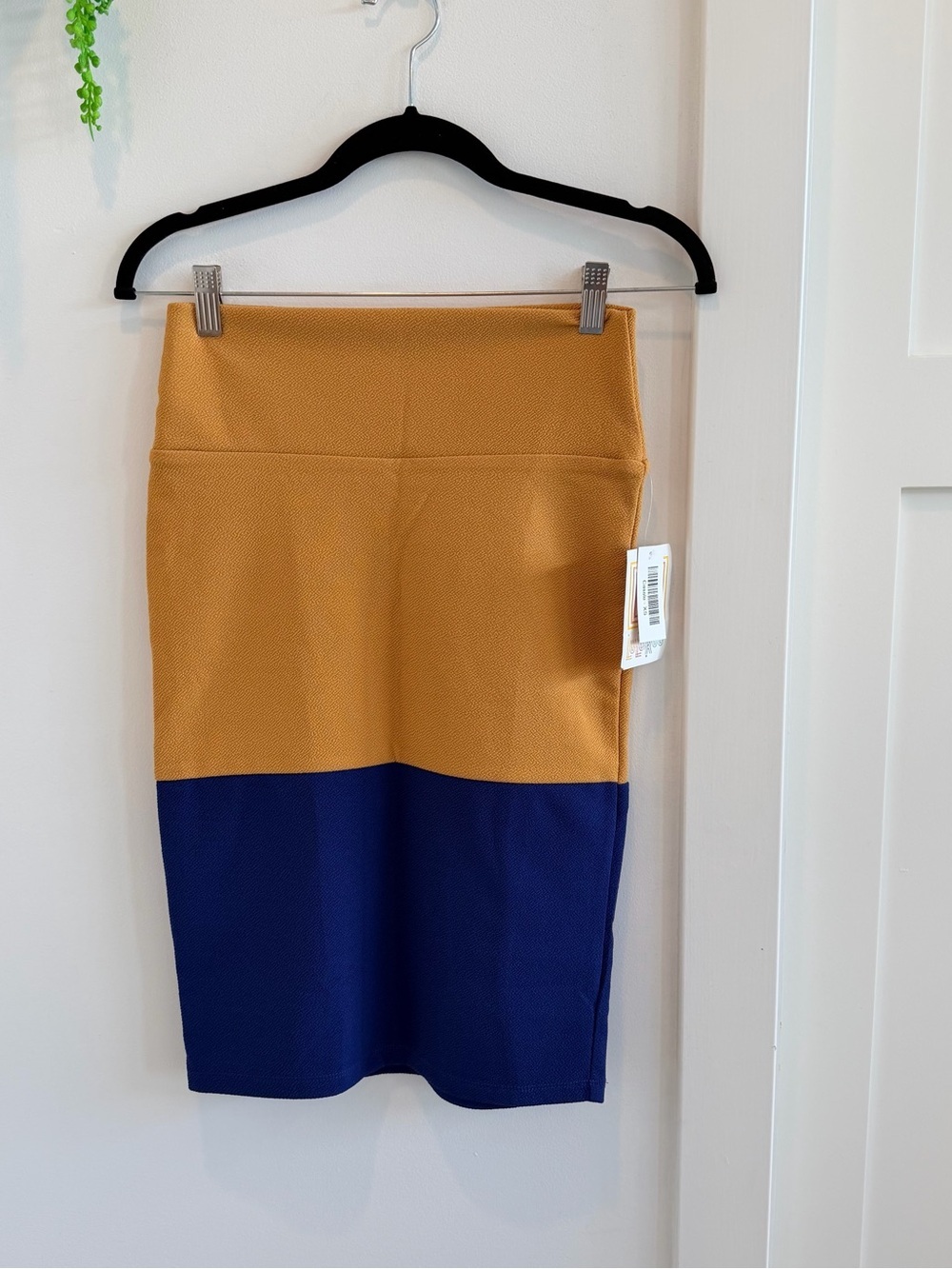 LuLaRoe Cassie Mustard and Navy Colorblock Pencil Skirt
